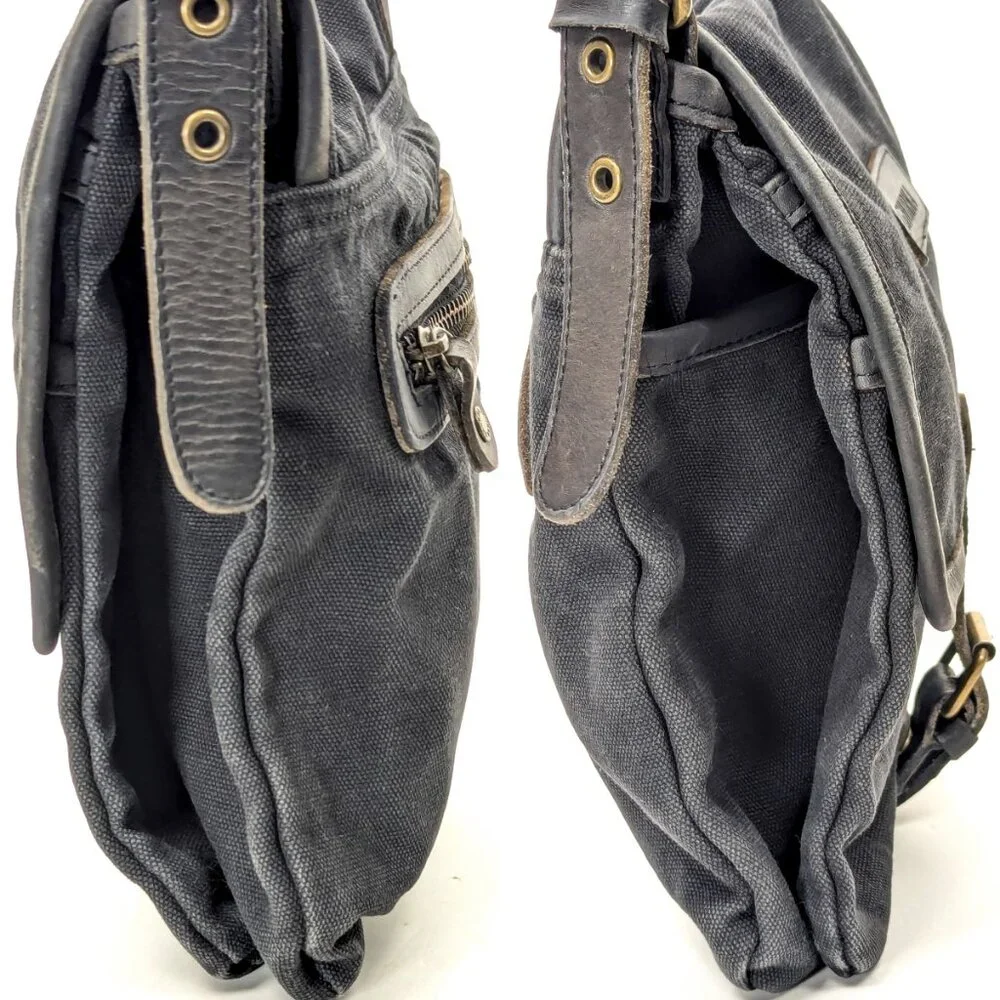 GHURKA Black Denim and Leather Rugged Messenger Crossbody - Picture 6 of 16